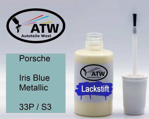 Porsche, Iris Blue Metallic, 33P / S3: 20ml Lackstift, von ATW Autoteile West.